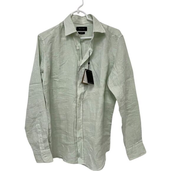 Massimo Dutti Mens Button Up Shirt Size S Green Linen Long Sleeve 0186/450  NWT